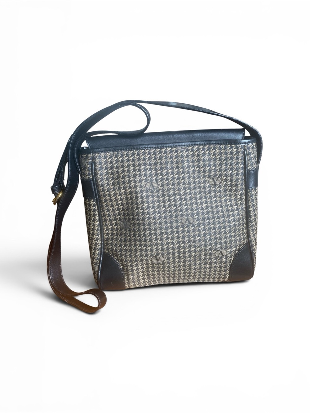 Valentino Garavani Houndstooth Canvas & Leather Crossbody Vintage Bag - Picture 2 of 10